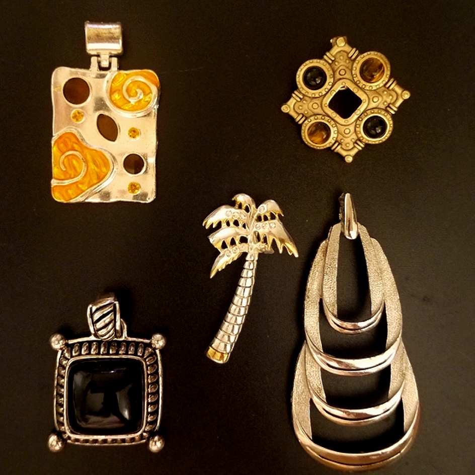 5 Pendants For Necklaces 4 Silver-Tone One Gold-Tone 26$